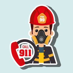 Wall Mural - man firefighter mask helmet vector illustration graphic