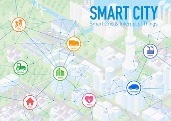 Fototapete - smart city and various industry, vector illustration