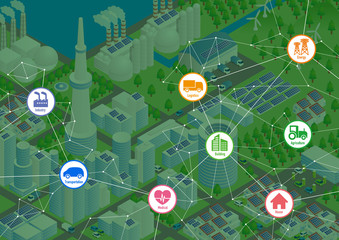 Aufkleber - smart city and various industry, vector illustration