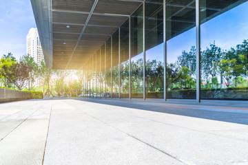 Poster - trees and blue sky reflected on clean glass wall,china.