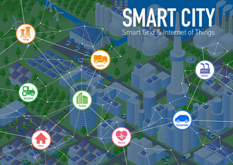 Aufkleber - smart city and various industry, vector illustration