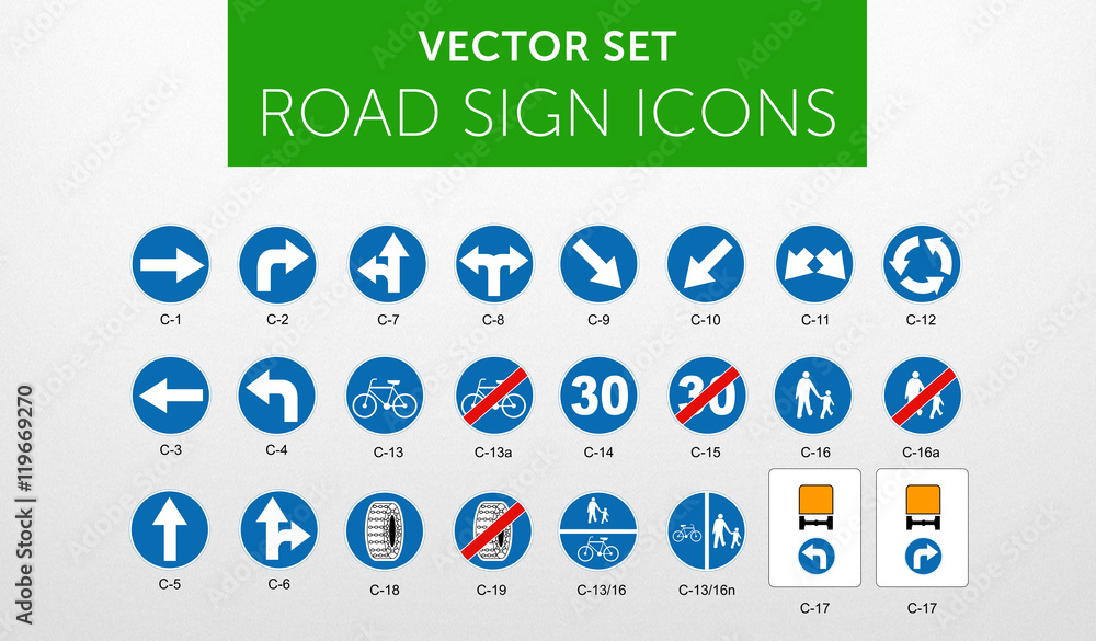 ROAD SIGNS | Znaki Drogowe Nakazu - vector icon PACK vol.1 - obrazy, fototapety, plakaty 