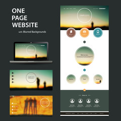 Wall Mural - one page website template and different header designs with blurred backgrounds