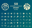 Set of 50 Minimal and Solid Sport Icons. Vector Isolated Elements.
