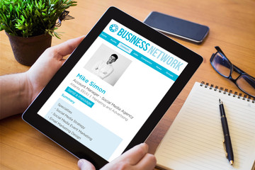 Canvas Print - desktop tablet with business network social web