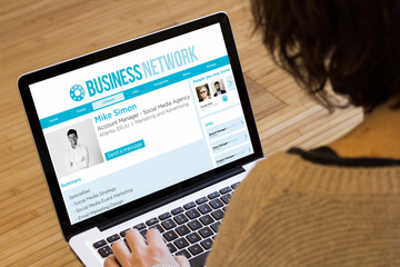 Canvas Print - woman computer business network web