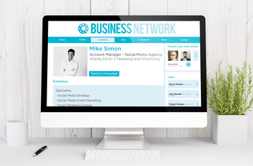 Wall Mural - white workspace with business network
