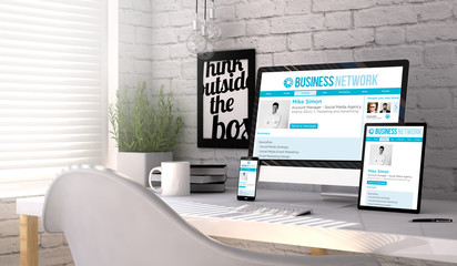 Canvas Print - business social network responsive web on devices mockup