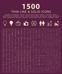 Wall Mural - set of 1500 minimal thin line and solid universal icons. isolated vector icons.