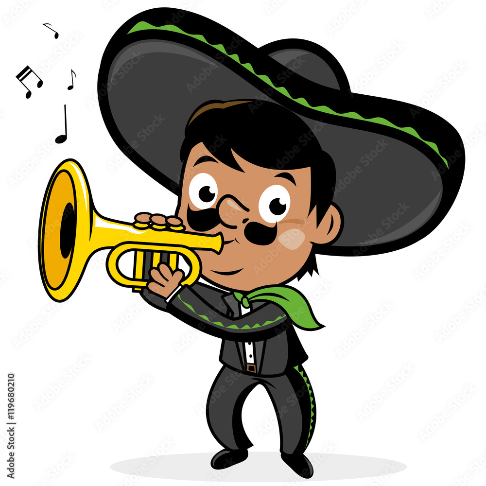 Mexican cartoon mariachi man playing the trumpet. Vector illustration Stock  Vector | Adobe Stock, image size:1000x1000
