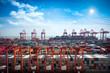 © Patrick Foto - Closeup Industrial port with containers, Shanghai Yangshan deepwater port is a deep water port for container ships in Hangzhou Bay south of Shanghai, China.