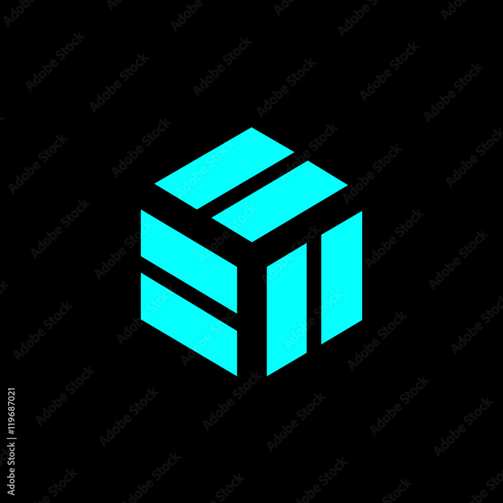 geometry minimal logo concept, blue cube vector icon template Stock ...