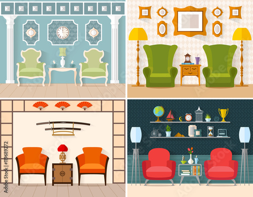 Set Of The Interior In Flat Style Vector Illustration