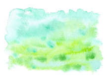 Pastel Teal And Green Paint Stain Painted In Watercolor On Clean White Background