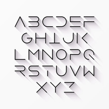 Thin Line Style, Linear Uppercase Modern Font With Long Shadow, Typeface, Minimalist Style. Latin Alphabet Letters