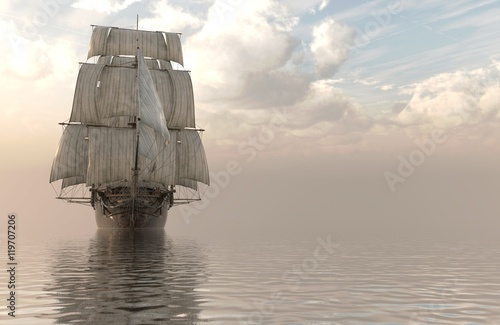 3D Illustration Sailboat On The Sea