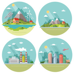 Wall Mural - Set of icons of nature for your design. The theme of ecology, in