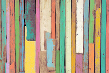The Colorful Artwork Painted On Wood Material For Vintage Wallpaper Background.