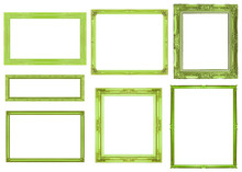 Collection Green Frame Isolated On White Background, Clipping Pa