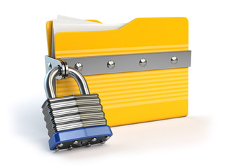 Poster - Yellow folder and lock. Data and privacy security concept. Infor