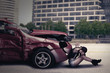 Teenage girl with damaged car
