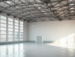 Empty building bright hangar interior. 3d rendering
