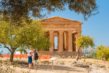Front View Of The Greek Temple Of Concordia In The Valley Of The Temples Of Agrigento (Sicily)