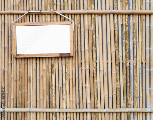 Blank White Label As Wooden Border Hanging On Bamboo Wall Backgroun Buy This Stock Photo And Explore Similar Images At Adobe Stock Adobe Stock