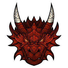 Dragon Head Mascot In Color Mosaic Style.