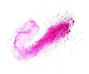 Wall Mural - Explosion of pink powder on white background