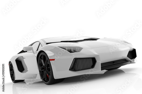 Fotografia, Obraz White metallic fast sports car on white background studio. Shiny