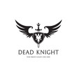 Dead knight logo. Shield with a wings, sword, and skull emblem. 