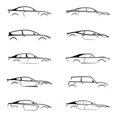 Wall Mural - Set of black silhouette car on white background. Vector illustration.