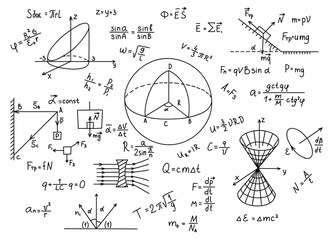 hand drawn physics formulas science knowledge education.