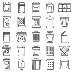 Wall Mural - trash bin icons set. urn collection. thin line design