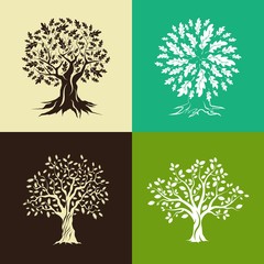 Poster - oak trees silhouette set