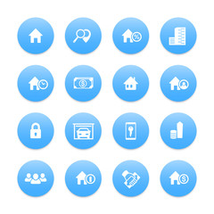 Sticker - Real estate icons set, house sale, apartments, search, houses for rent, garage, building, vector illustration