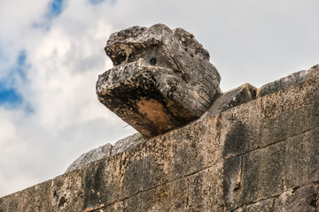 Serpent Head. Chichen Itza archaeological site, Yucatan, Mexico.