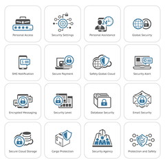 Sticker - Flat Design Security and Protection Icons Set.