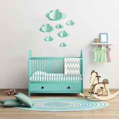 Wall Mural - Modern baby's room with mint bed