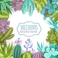 Canvas Print - Succulents Background Illustration 