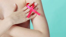 Naked Woman With Breast Cancer Awareness Ribbon