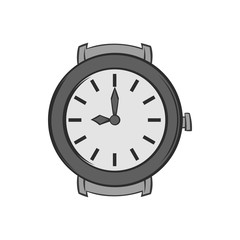 Round wrist watch icon in black monochrome style isolated on white background. Time symbol. Vector illustration