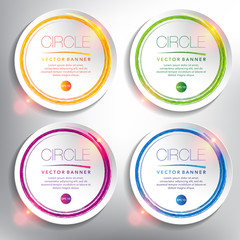 Wall Mural - Abstract vector banner set of 4. Paper round notes with circular design. Colorful and glossy on the white panel. Vector illustration. Eps10.