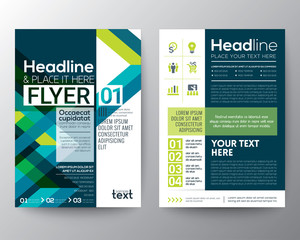 Wall Mural - business brochure flyer design layout template with abstract green and blue geometric line shape background in A4 size