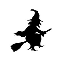 Witch Flying On Broomstick Vector Template