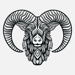 Wall Mural - Hand drawn line art of zodiac arias. Vector