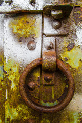 Poster - Rusty corroded details on painted steel door