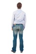 © ghoststone - Back view of man in jeans. Standing young guy. Rear view people collection.  backside view of person.  Isolated over white background. Business man in shirt and jeans looking up.