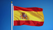 Spain flag waving against clean blue sky, close up, isolated with clipping path mask alpha channel transparency
